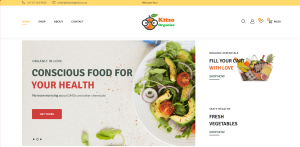 A screenshot of the header of Kitso Organics website, a eCom store focused on organic foods & goods distribution.